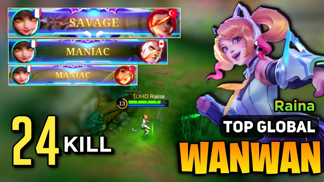 SAVAGE & MANIAC! Wanwan Goldlane Build [ Wanwan Best Build Top Global ] By Raina - Mobile Legends