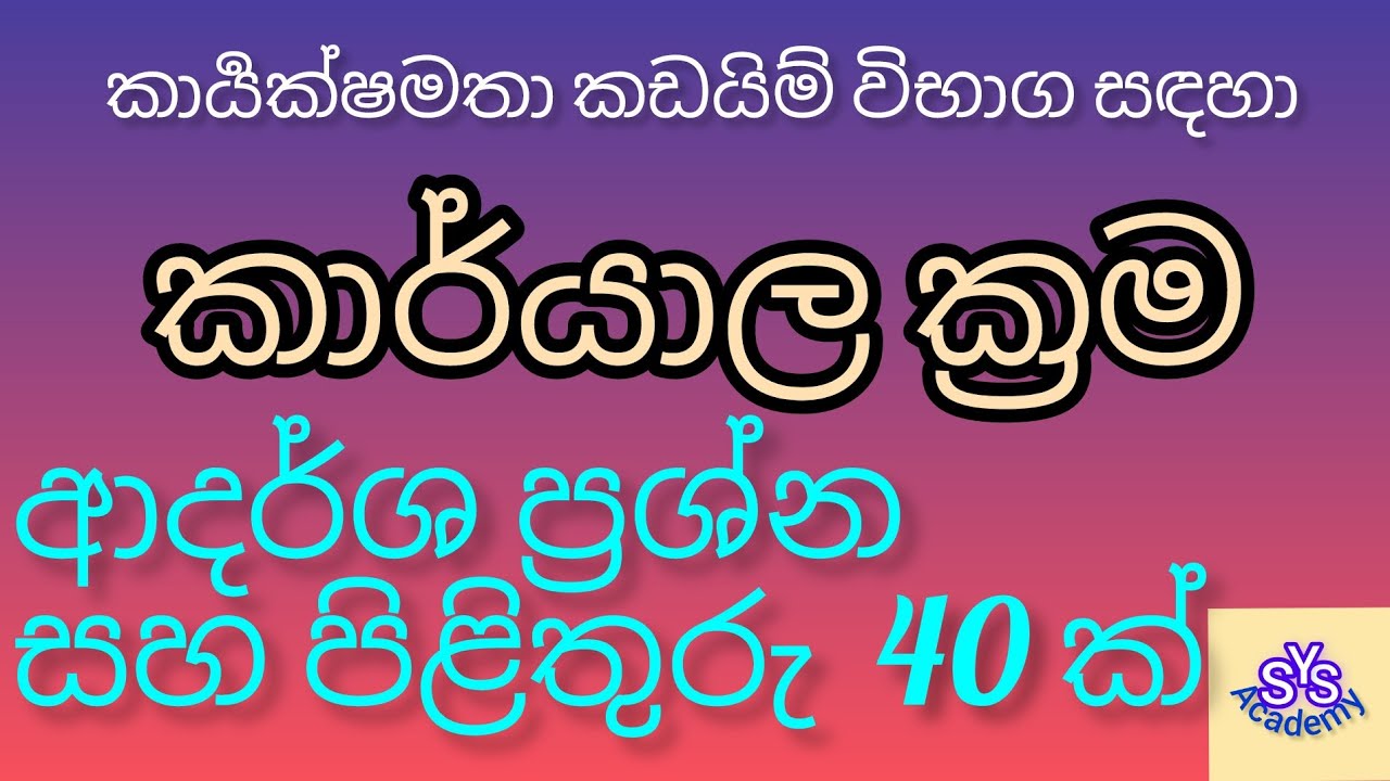 කාර්යාල ක්‍රම ආදර්ශ ප්‍රශ්න සහ පිළිතුරු 40ක්|@ssyAcademy1