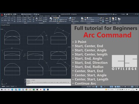 Arc command in autocad | ऑटोकैड में आर्क कमांड | 3P | Angle | length | Radius | Diameter