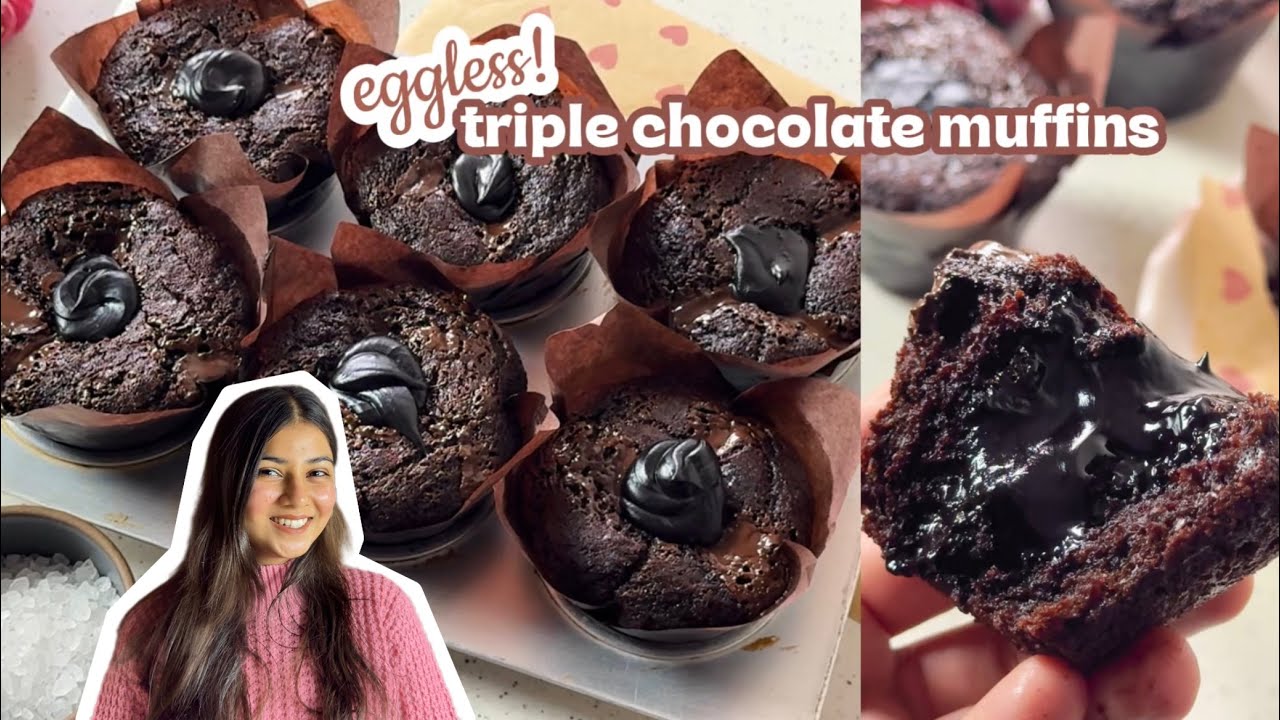 Eggless triple chocolate muffins | Super decadent