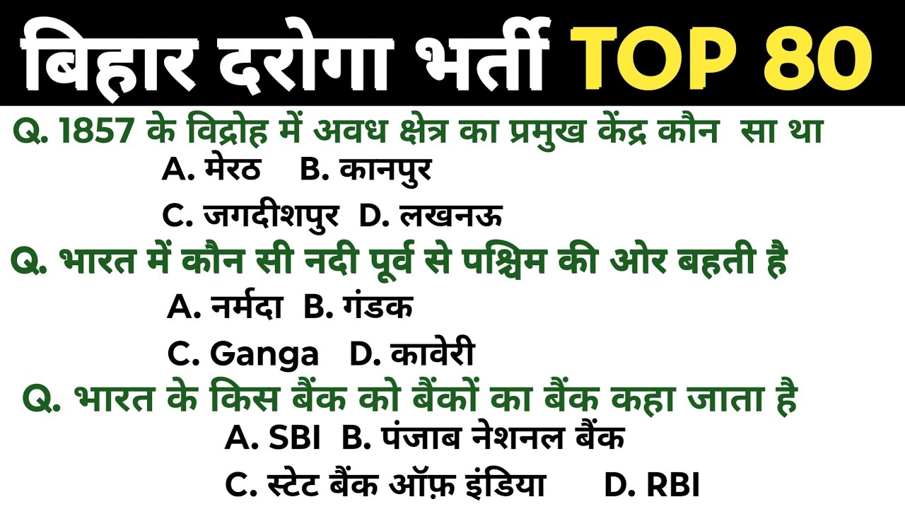 Bihar Daroga GK Questions 2026 | Bihar SI Exam Hard Level MCQ | बिहार दरोगा भर्ती तैयारी,बिहार दरोगा