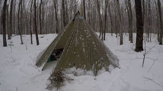Extreme Winter Camping in 40 Degrees With Wood Stove & Tent  deep snow, no tent, below 40°C