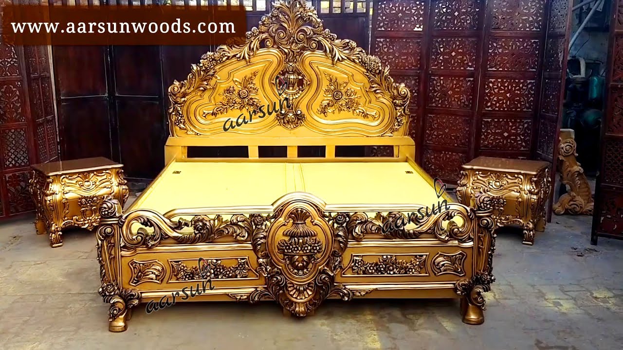 YT53 Maharaja Wooden Bed with Side Tables Royal Furniture