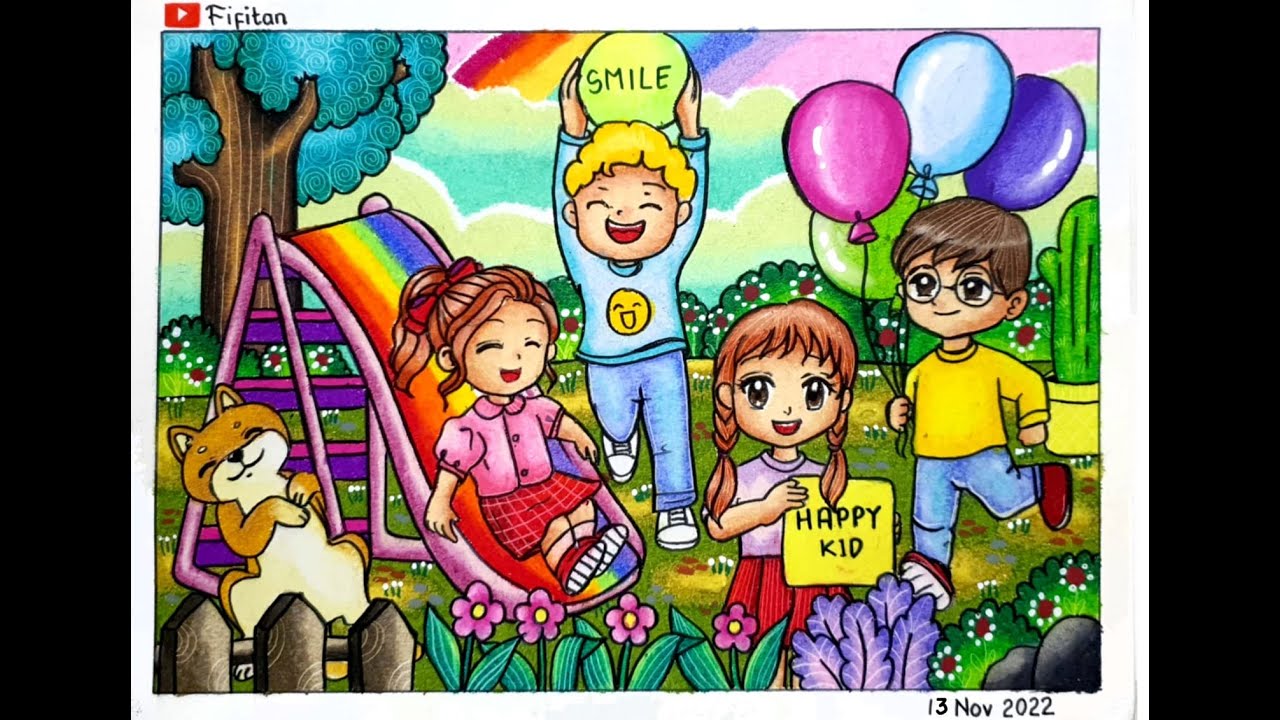 DRAWING WORLD CHILDREN DAY DAN GRADASI WARNA OILPASTEL EP 370