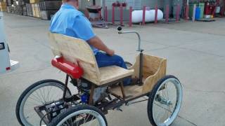 Horseless carriage test drive, quadracycle cyclecar