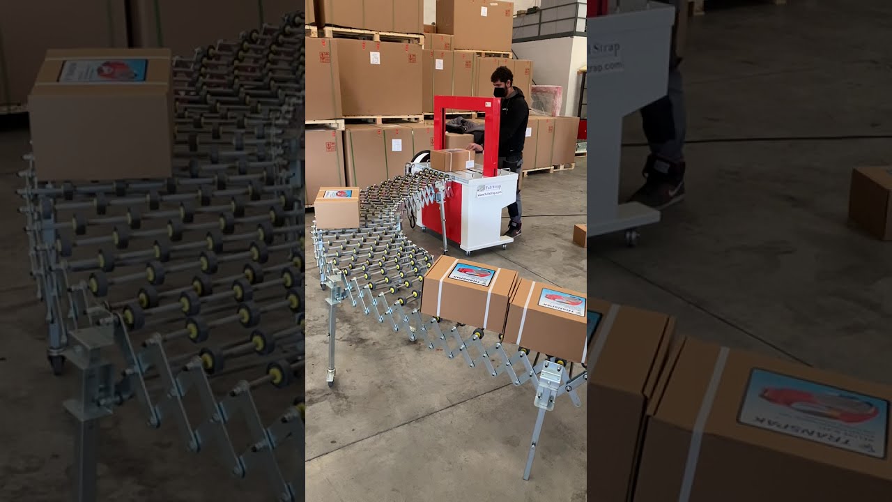 Reggiatrice TP 601 D con rulliera estensibile | Strapping machine TP-601 D with flexible conveyor