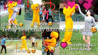 Teddy bear crazy dance & prank on cute girl 🥰🤣#teddy03 #teddybear #funny #comedy