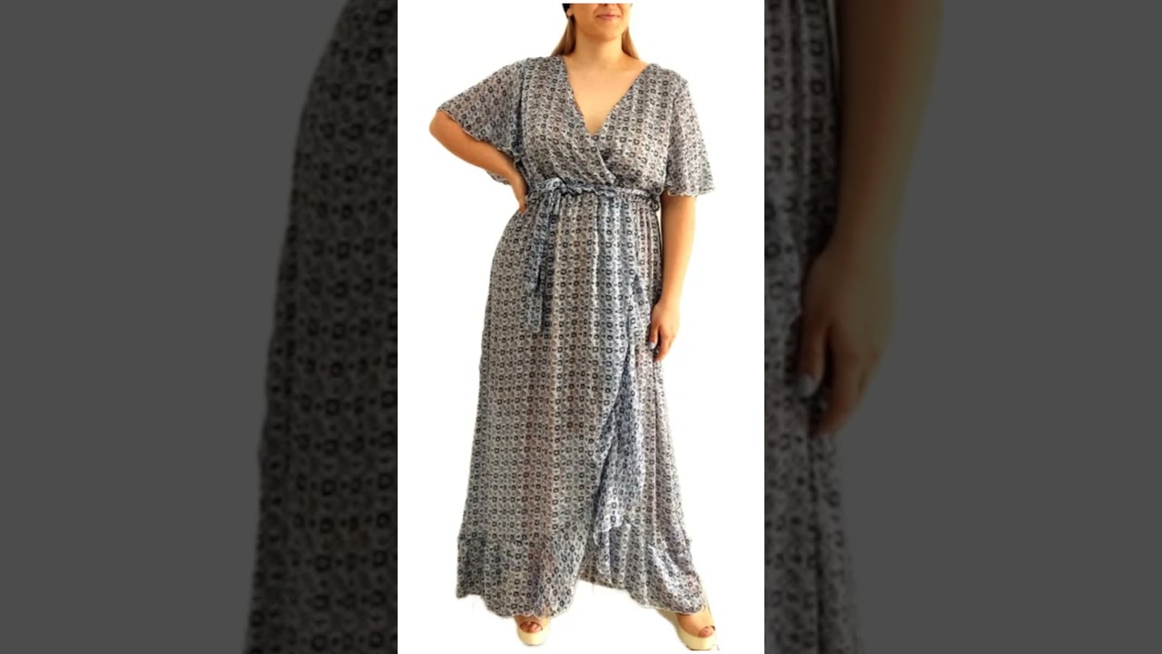 Plus size φόρεμα maxi για γάμο και βάπτιση μπλε λευκό - GV103