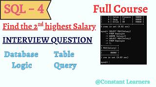 Find Second Highest Salary in SQL | SQL Interview Question Step-by-step #sqlinterviewquestions #sql