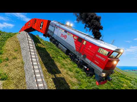 Train vs 💥Steep Slope #15 and Cars & Rails - BeamNG.Drive