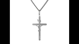 Amazon Collection Men's Sterling Silver Crucifix Pendant Necklace with Stainless Steel Chain, 24"