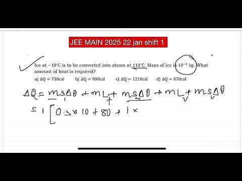 JEE MAIN 2025 Ice at −10∘C is to be converted into steam at 110∘C. Mass of ice is 10−3 kg. 14 JEE MAIN 2025 Ice at −10∘C is to be converted into steam at 110∘C. Mass of ice is 10−3 kg.