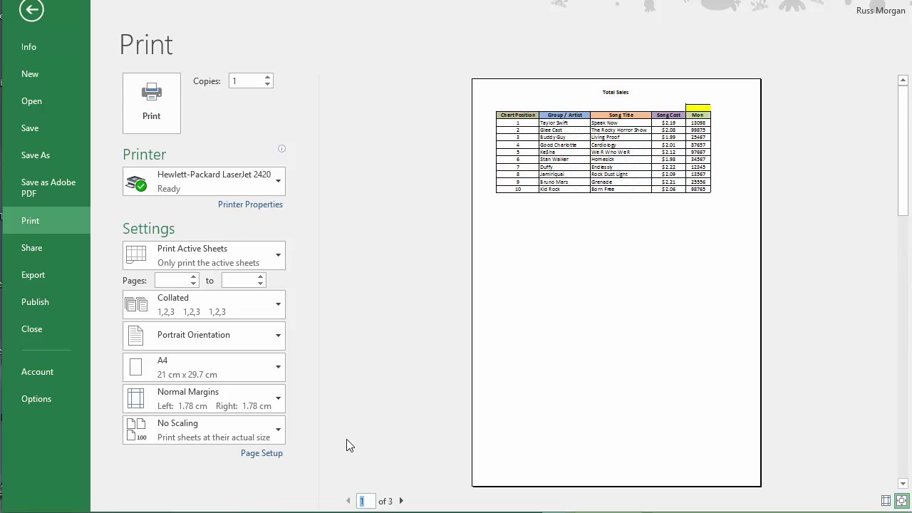 How do I print an Excel spreadsheet as a PDF?