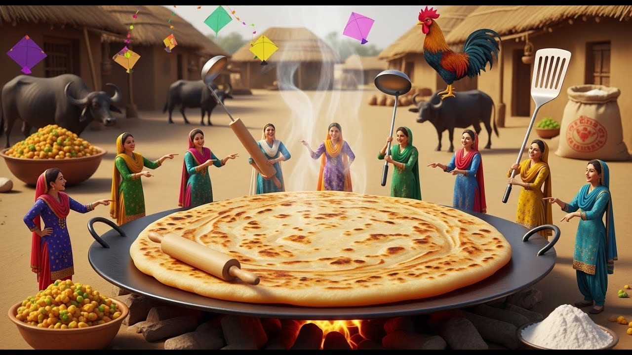 “😋 Giant Aloo Paratha in Punjab Village! 🥔🔥 Episode 1: Giant Alloo Paratha Challenge!”