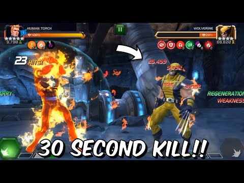 Human Torch 30 Second Wolverine Realm Of Legends Kill!!! – Marvel Contest of Champions