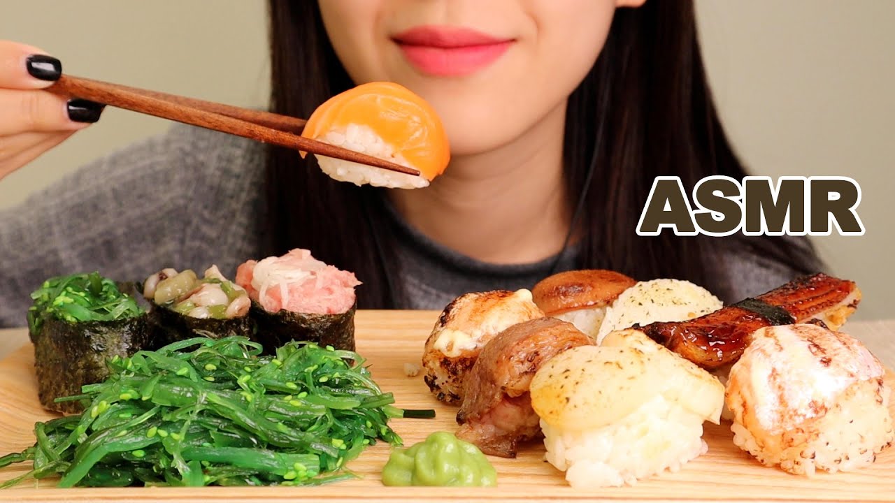 ASMR SUSHI PLATTER + SEAWEED SALAD MUKBANG (EATING SOUNDS) | SIK ASMR