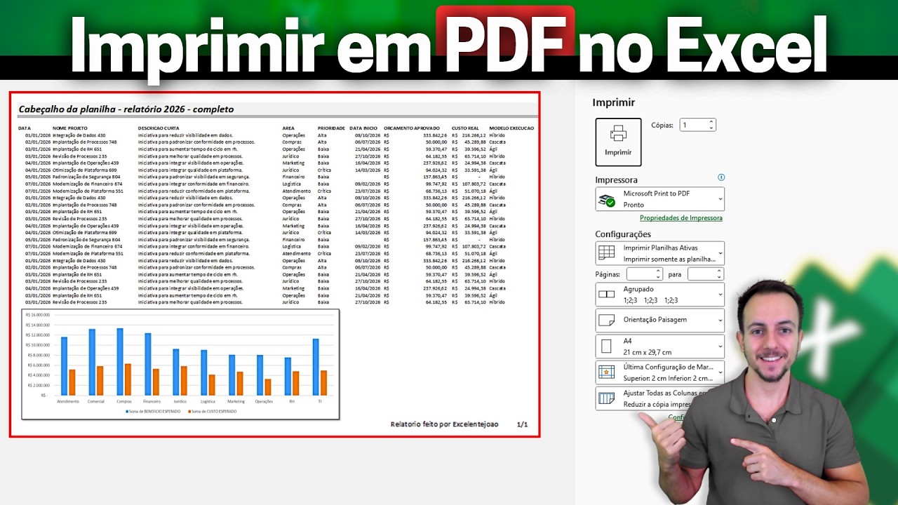 Como Imprimir e gerar PDF no Excel | Ajustar Tamanho, repetir Cabeçalho ...