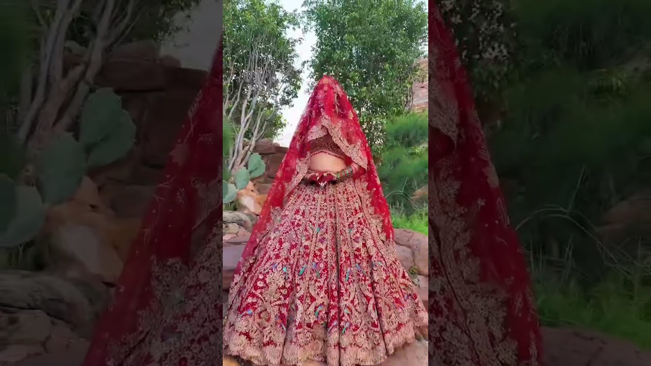 Red bridal lehenga with dabkka,nakshi ,cut danna work