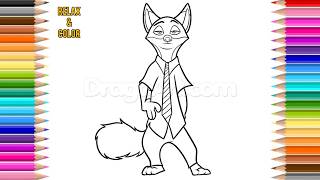 Zootopia Fox Coloring Page 🦊✨ | Cute Cartoon Fox Relax & Color for Kids