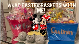 Easter basket wrapping! Wrap Easter baskets with me! Easter Gift Baskets DIY
