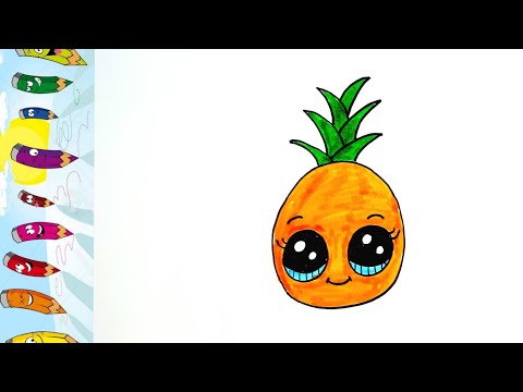 Şirin Ananas Nasıl Çizilir? - Kolay Ananas Resmi - Kawaii Ananas Resmi - How To Draw Cute Pineapple
