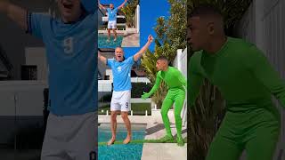 Haaland Walks on Water?! Mbappé's Green Screen Trick Gone Wrong 😂💦 #shorts  #haaland #mbappe #funny