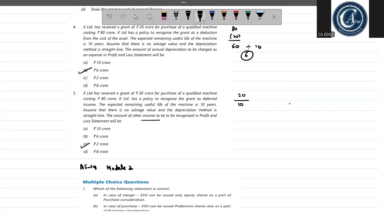 ICAI SM MCQ AS 7 AS 9 AS 12 AS 14 AS 21 AS 23 AS 27