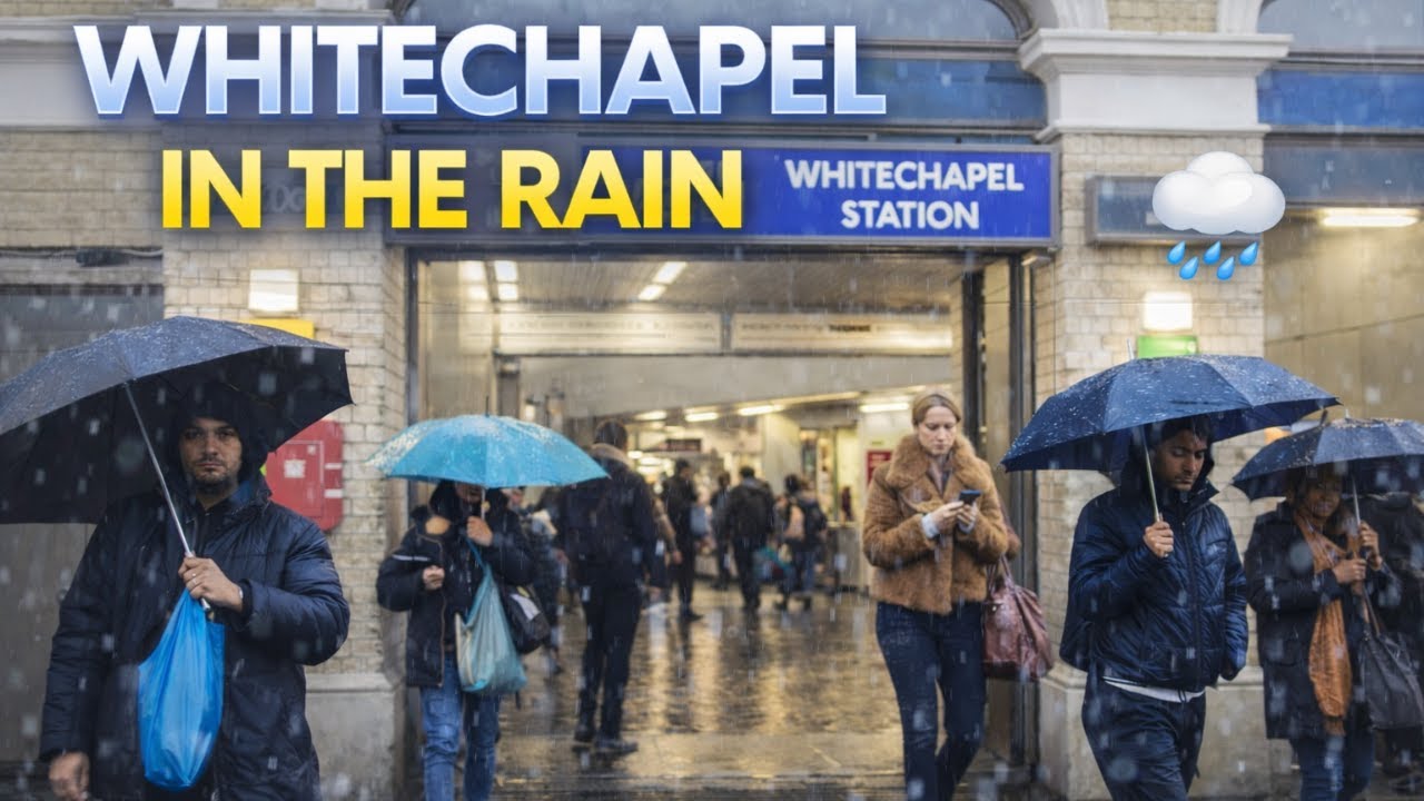 London Rain Walk ☔ WHITECHAPEL LONDON Rain Walk, Whitechapel Market  [4k HDR ASMR]