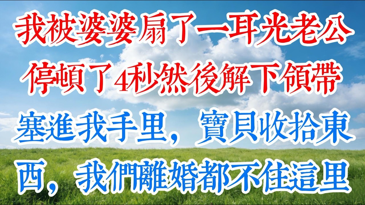 【完结】我被婆婆扇了一耳光，老公停頓了4秒，然後解下領帶塞進我手里：寶貝，收拾東西，我們離婚都不住這里