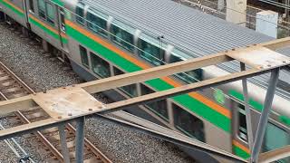 JR東日本E233系3000番台宮ヤマU628編成+後期横コツE-54編成混結編成1891E上野東京ライン・東海道線直通上野経由普通熱海行き下御隠殿橋通過