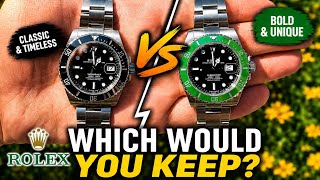 Comparison of the Rolex Submariner black vs green bezel. Which would you keep #rolex #luxury 