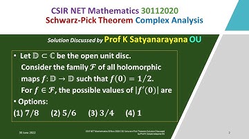 CSIR NET Mathematics 30 Nov 2020 C 82 Schwarz Pick Theorem Soln Discussed by Prof K Satyanarayana OU