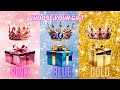 Choose your gift3 gift box challenge pink blue  gold2 good 1 bad are you a lucky person