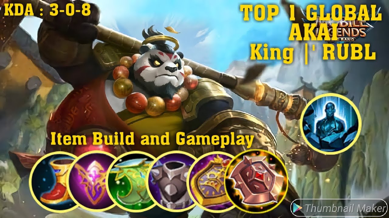 Top 1 Global Akai King |' RUBL | Item Build and Gameplay | Mobile Legends