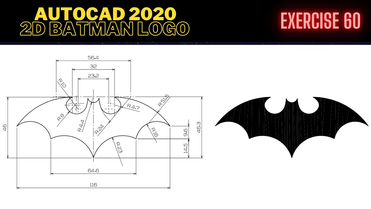 Batman Logo Çizimi | Batman Logo Drawing | Autocad Dibujo de Batman Logo |  Autocad Exercise 60 - YouTube