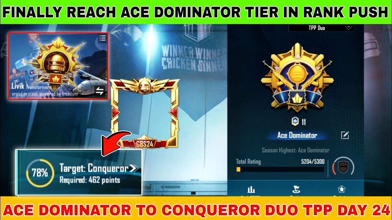 Finally reach ace dominator tier in duo tpp rank push | duo tpp conqueror push day 24 
