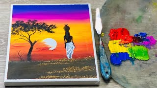African sunset | an african woman | acylic painting tutorial | step by step for bignners