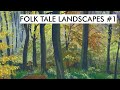 Folk Tale Landscapes #1 | Dark trees in gouache