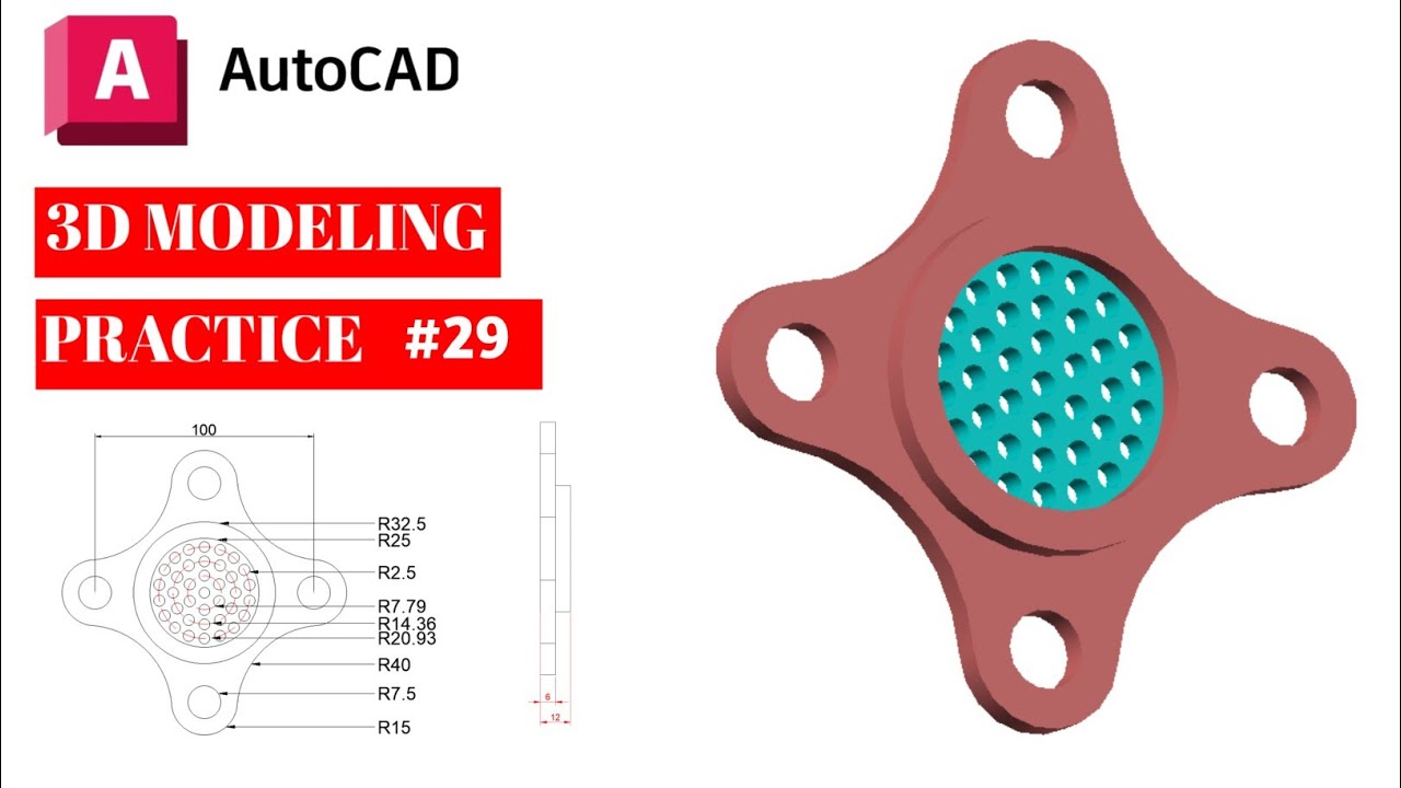 AUTOCAD 3D basic modeling for mechanical practice work #29 - YouTube