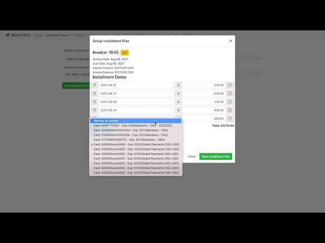 invoice for installment payment