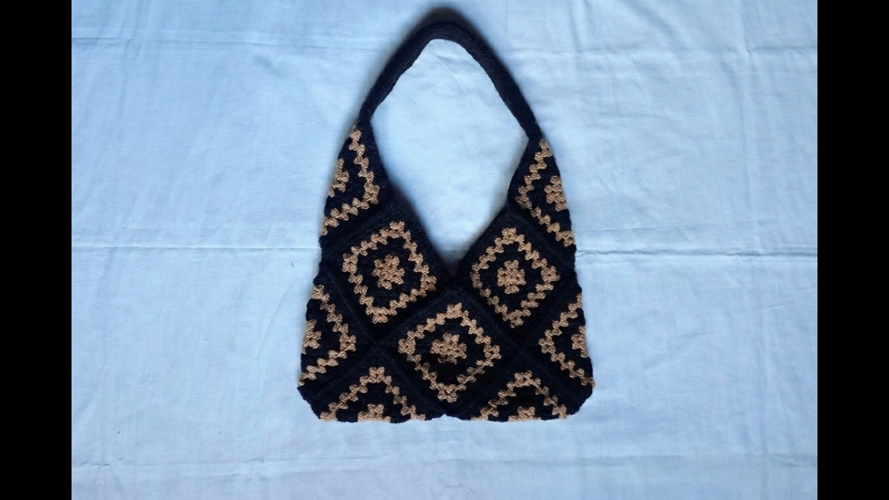 Bolso con cuadrados GRANNY SQUARE con ovillo/lana reciclada!!
