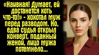 видео: «Наивная! Думает, ей достанется хоть что-то!» — хохотал муж перед разводом. Но, едва судья открыл... картинка: «Наивная! Думает, ей достанется хоть что-то!» — хохотал муж перед разводом. Но, едва судья открыл...