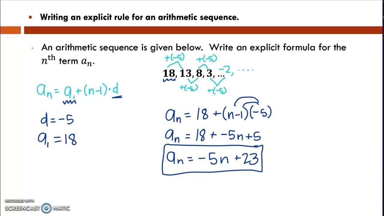 Writing an explicit rule for an arithmetic sequence - YouTube