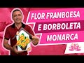 FLOR FRAMBOESA, BORBOLETA MONARCA E ORNAMENTAÇÃO EM CASINHA DE MADEIRA