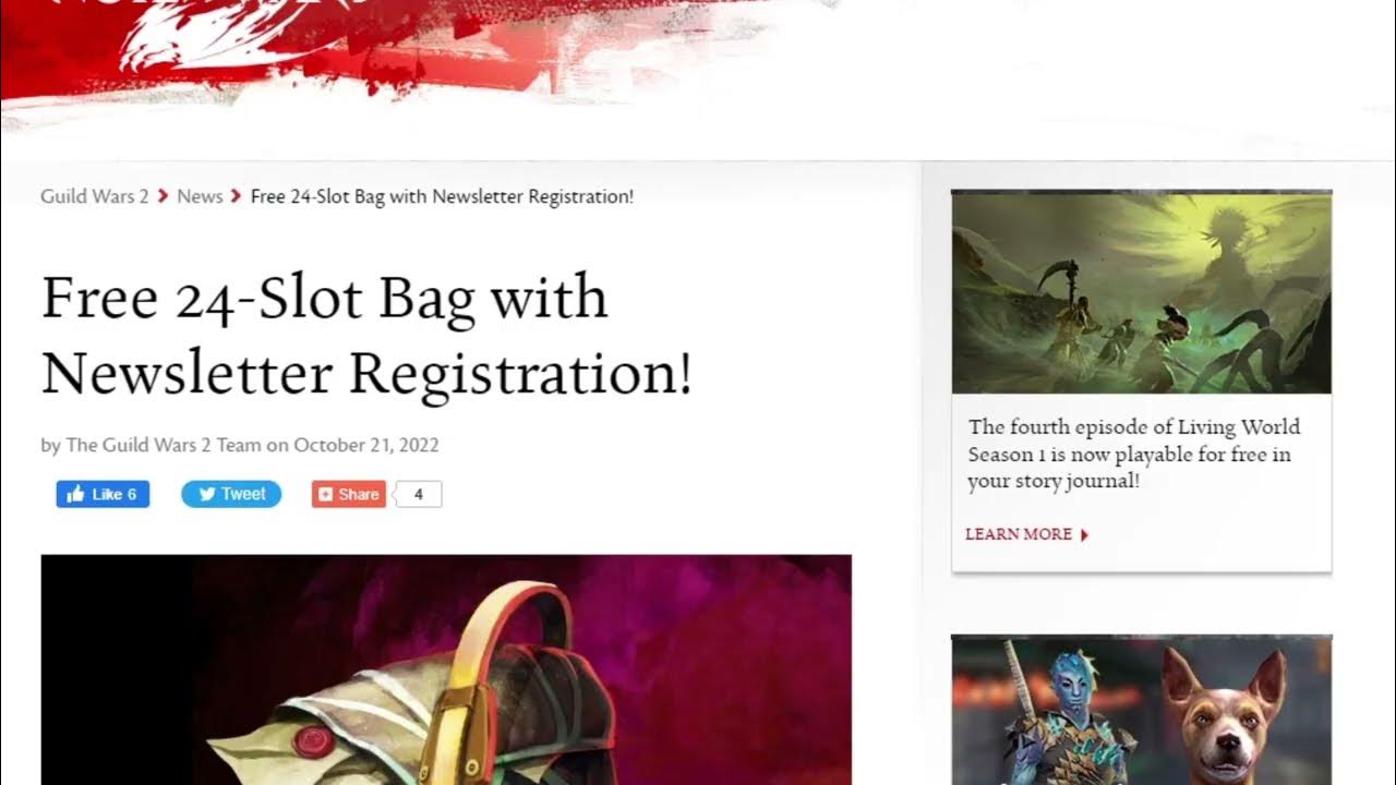 GW2 Get YOUR FREE 24 BAG SLOT TODAY!! D YouTube
