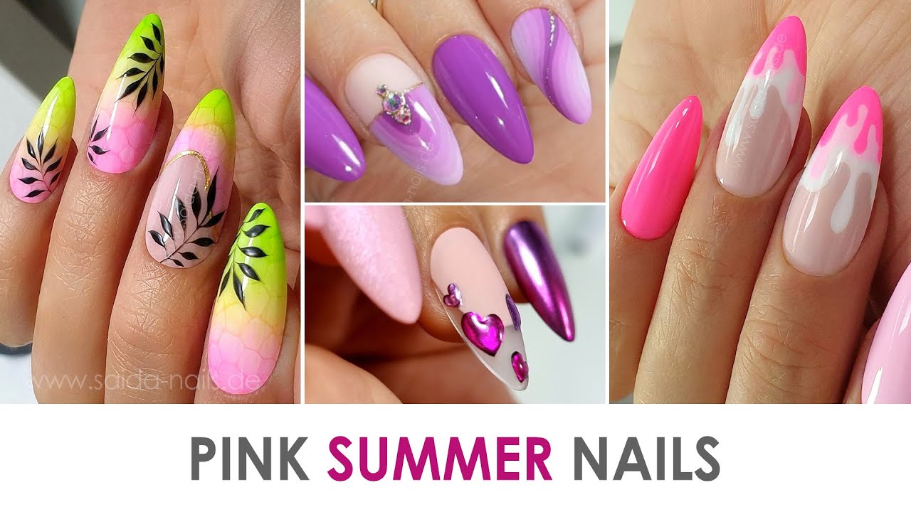 Pink Summer Nails ❀ Sommer-Nägel, Muster und Pinke Herzen mit Chrome Puder