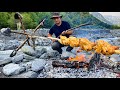 I made a Water Skewer from Mushrooms! Crispy Chicken Next to A Beautiful River!