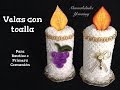 VELAS HECHAS CON TOALLAS FACIALES PARA RECUERDOS DE  BAUTIZO O PRIMERA COMUNION .