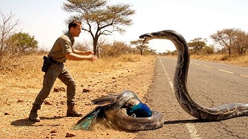 rescue animal: rescue mother peacock from attack of ferocious python