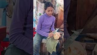 Hardworking Young Girl - Coconut Fruit Cutting Skills